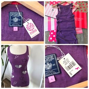 Victoria's Secret Pink Vintage Ribbed Racerback Tank Top Sequins Heart NWT Y2K